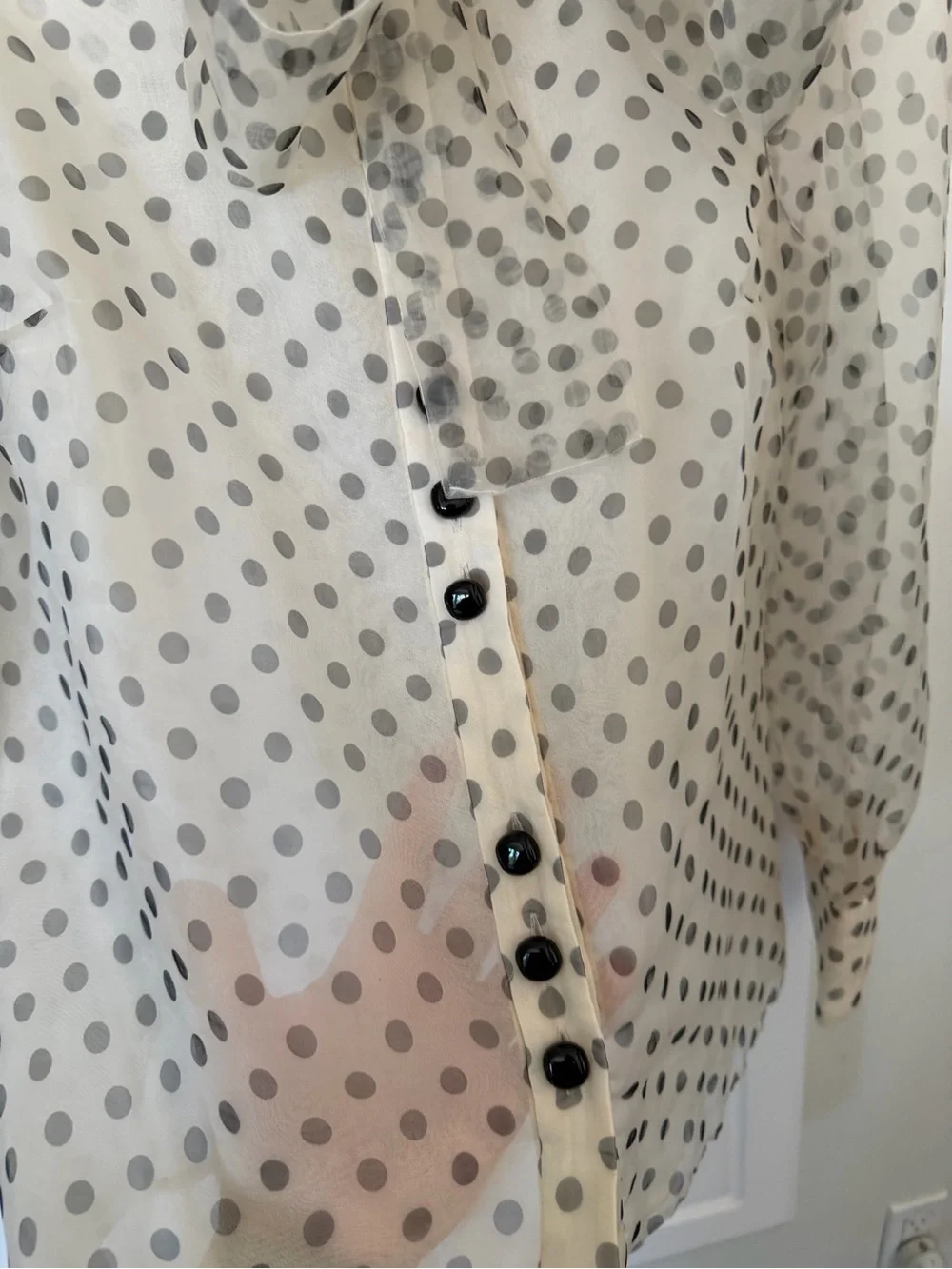 Zara Sheer Polka Dot Bow Tie Blouse - Black Dots on Cream